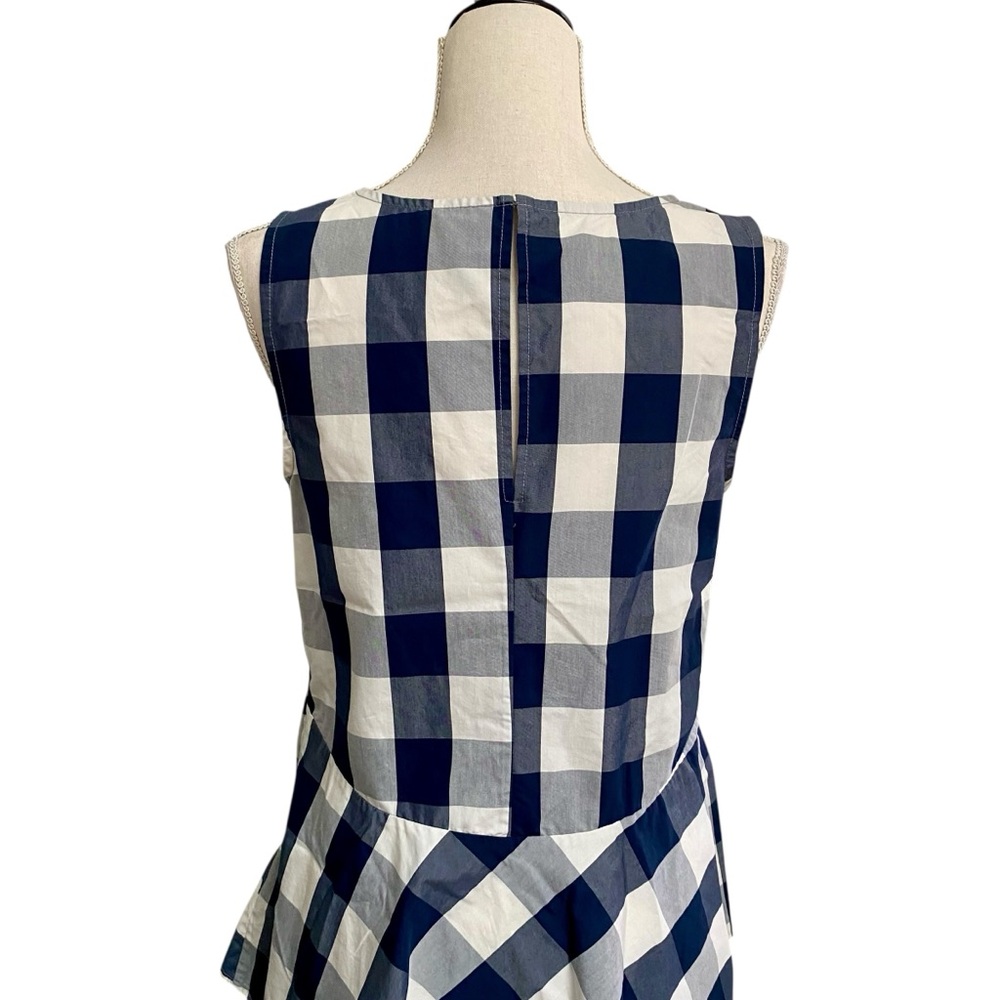 Anthropologie HD in Paris Navy Blue & White Buffalo Check Gingham Peplum Top - Picture 10 of 14